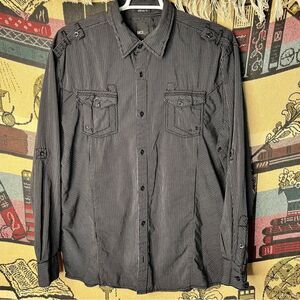 BKE Charcoal Color Striped Western Dress Shirt XXL